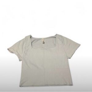 Women's Square Neck Short Sleeve Top - Light Gray/Blue